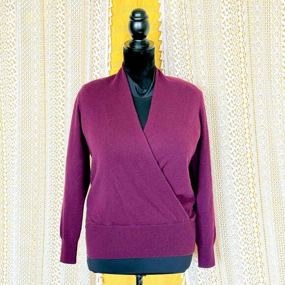 J. McLaughlin Bennie Wine Cashmere Faux Wrap V-Neck Pullover Sweater Size XS - Picture 1 of 11